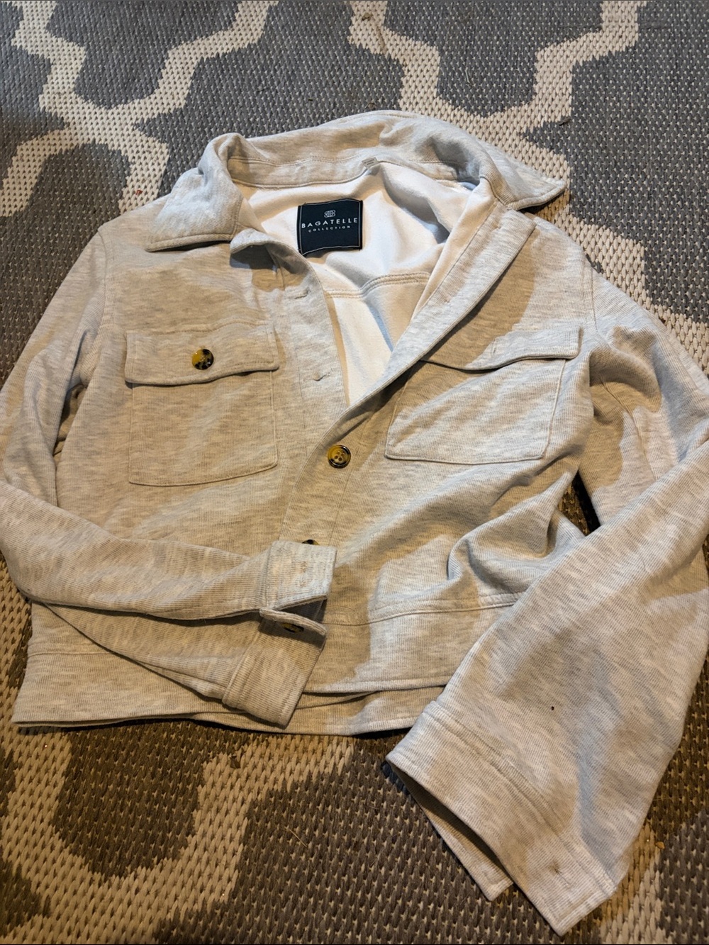 Bagatelle Light Gray Button-Front Knit Jacket